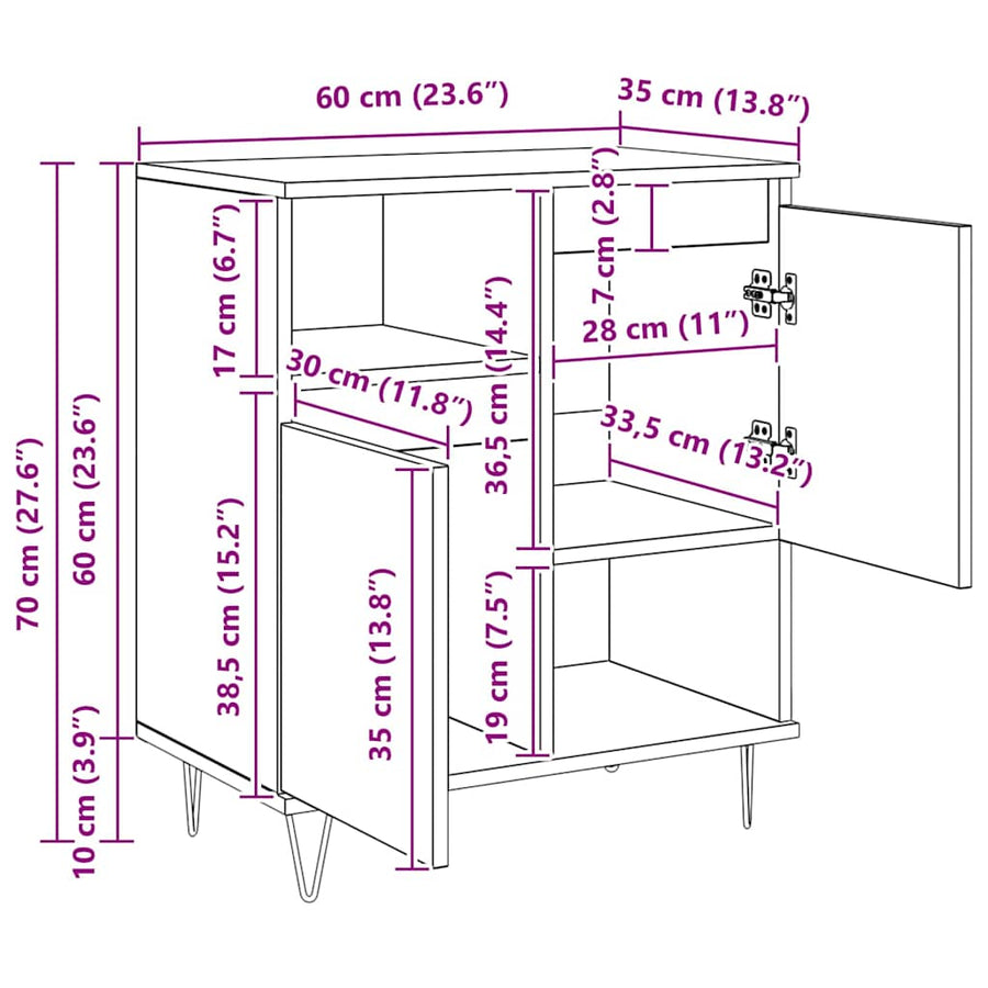 Dressoir 3 pcs Oudhout 60 x 35 x 70 cm