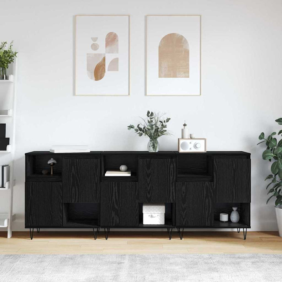 Dressoir 3 pcs Zwart Eiken 60 x 35 x 70 cm