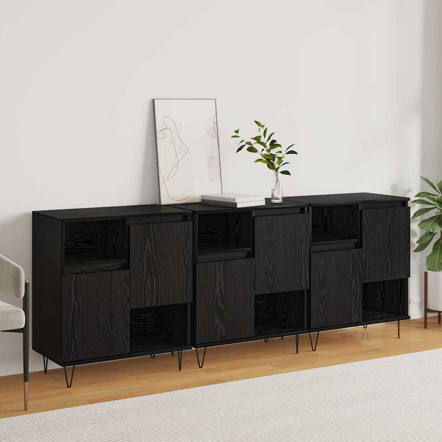 Dressoir 3 pcs Zwart Eiken 60 x 35 x 70 cm
