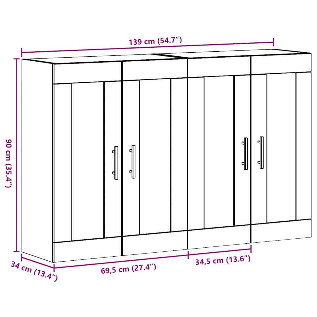 Wandgemonteerde Kasten 2 pcs Oud hout 69,5 x 34 x 90 cm