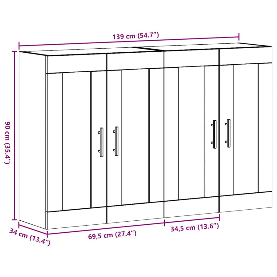 Wandgemonteerde Kasten 2 pcs Oud hout 69,5 x 34 x 90 cm