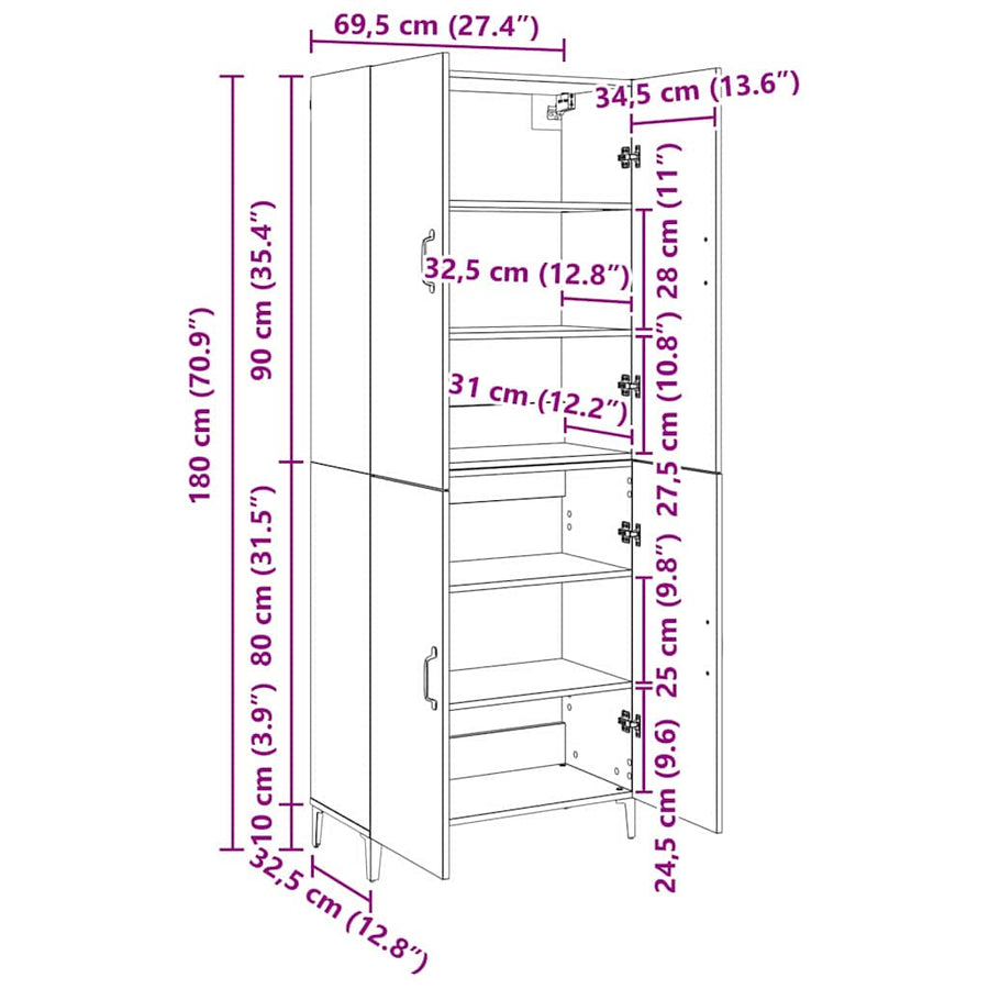 Hoge kast 2 pcs Oud hout Bewerkt hout