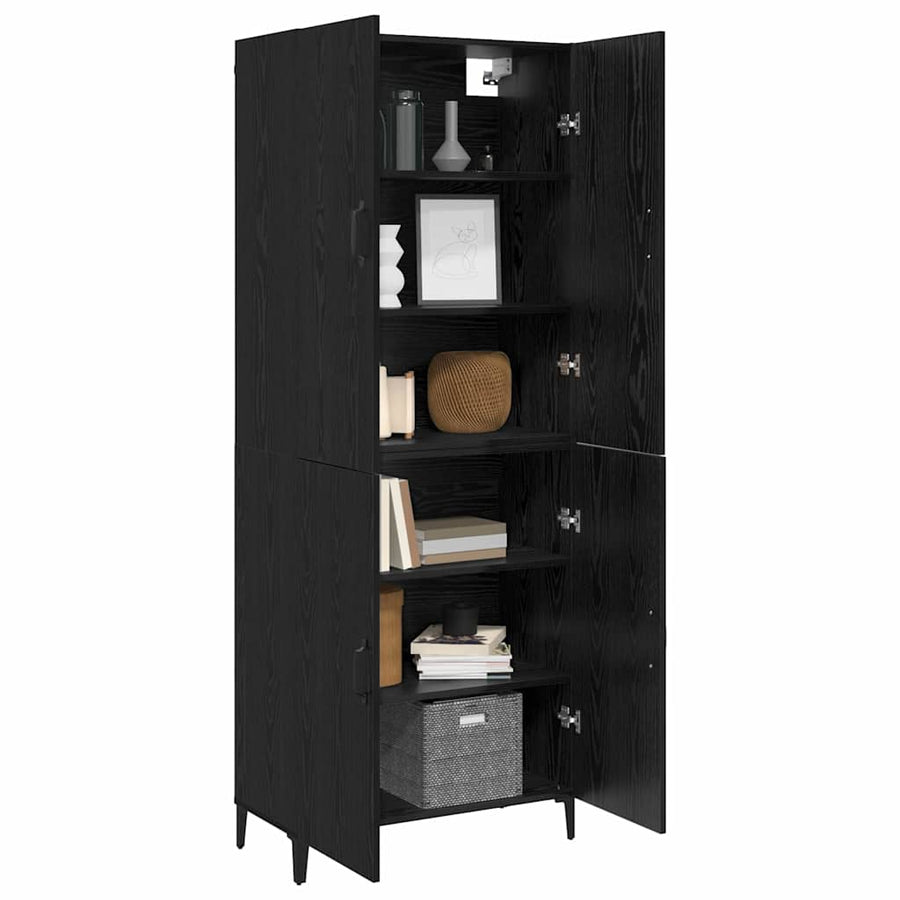 Hoge kast 2 pcs Zwart Eiken Bewerkt hout