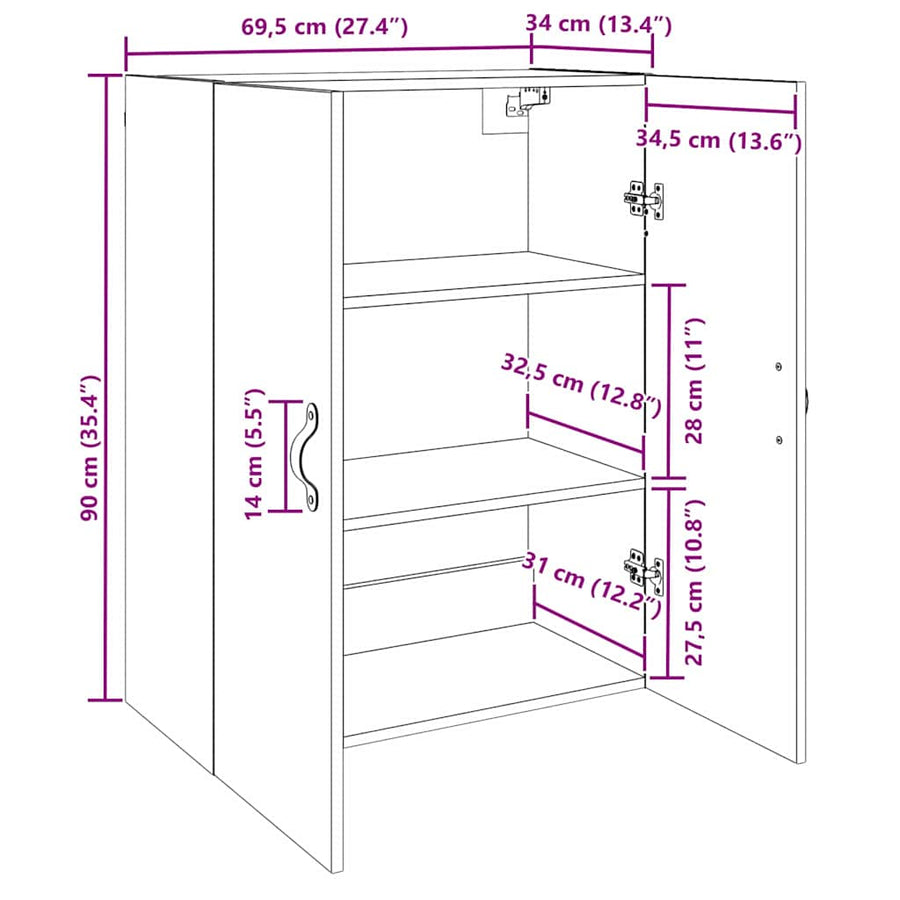 Wandkast 2 pcs Zwart Eiken 69,5 x 34 x 90 cm Bewerkt hout