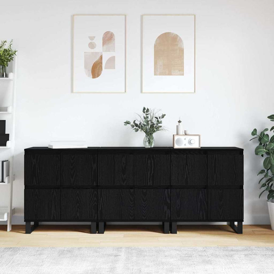 Dressoir 3 pcs Zwart Eiken 60 x 35 x 70 cm