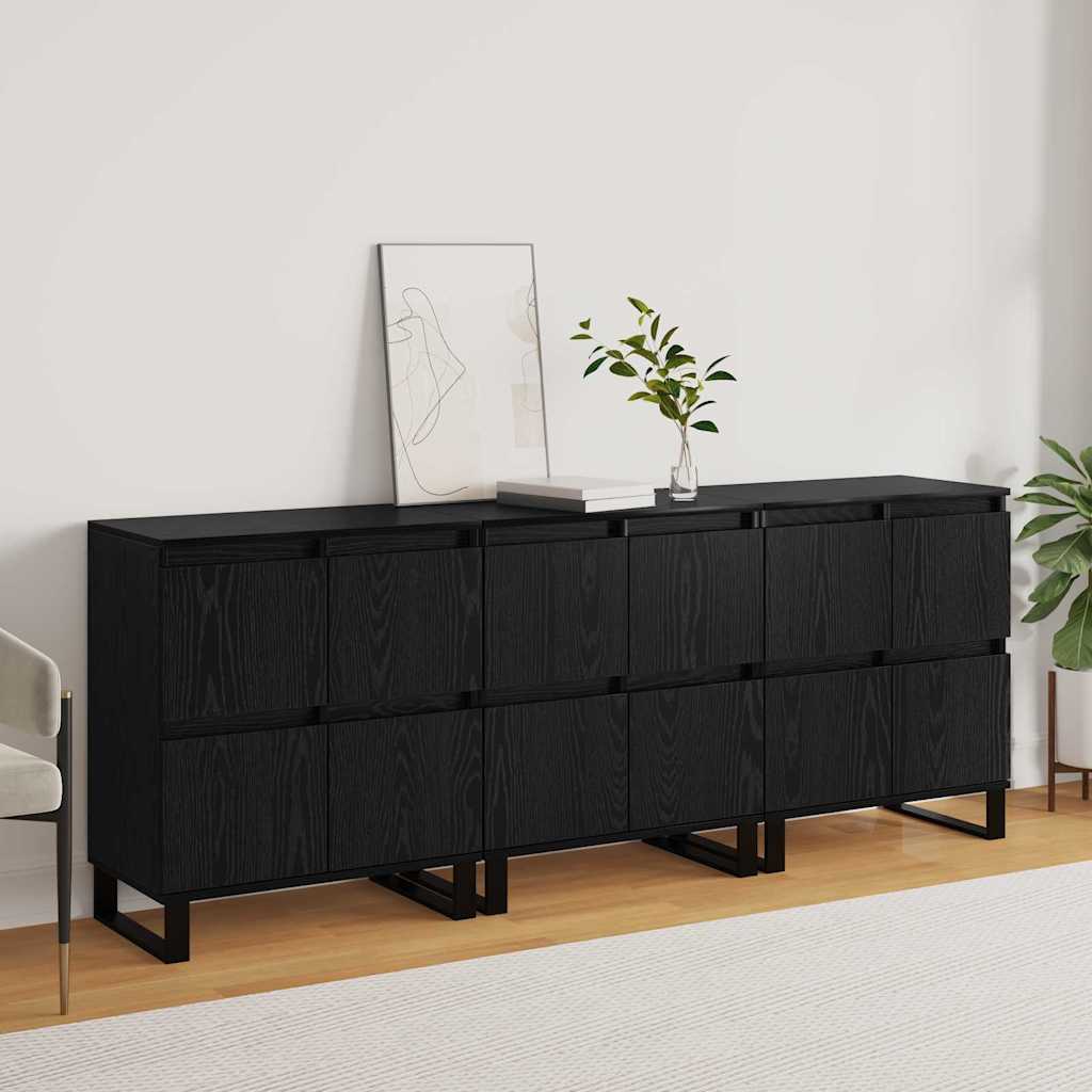 Dressoir 3 pcs Zwart Eiken 60 x 35 x 70 cm