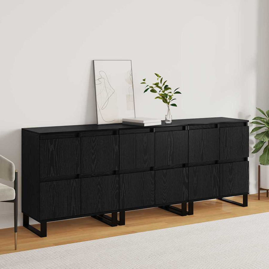 Dressoir 3 pcs Zwart Eiken 60 x 35 x 70 cm