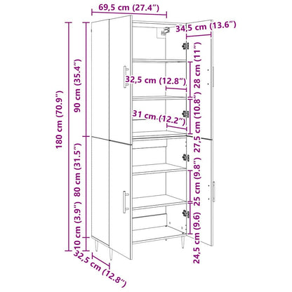 Highboard Oud hout 69,5 x 34 x 180 cm Bewerkt hout