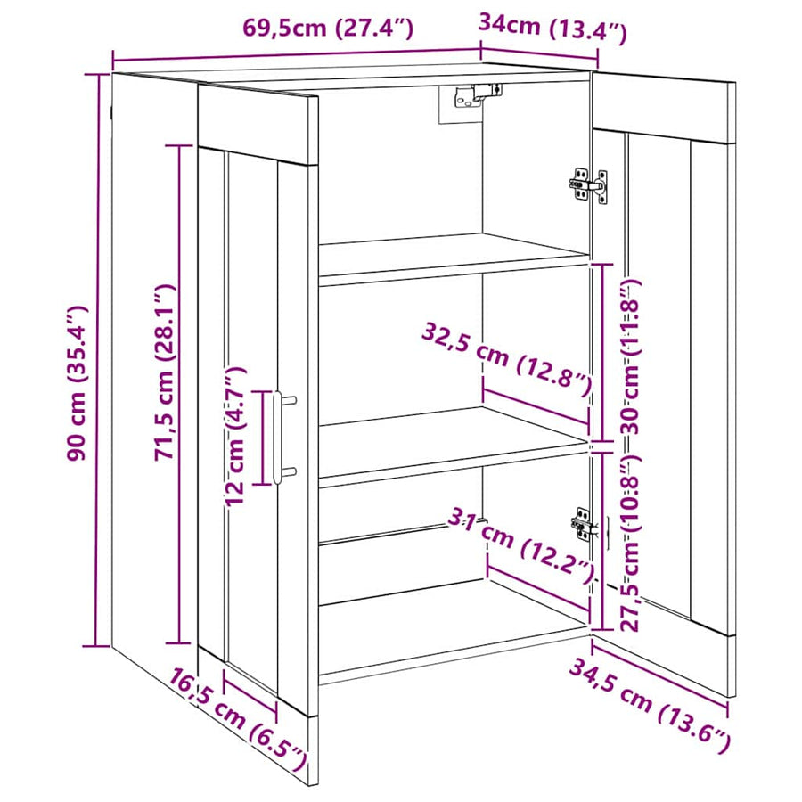 Wandgemonteerde Kasten 2 pcs Oud hout 69,5 x 34 x 90 cm