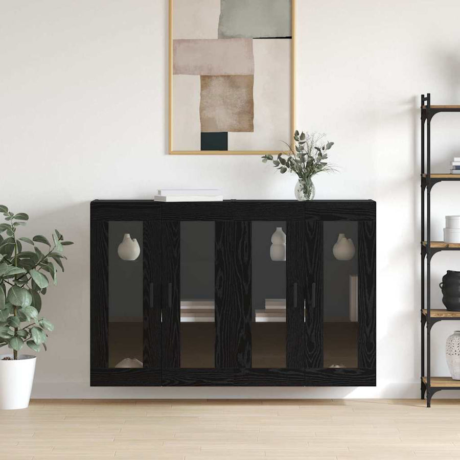 Wandgemonteerde Kasten 2 pcs Zwart eiken 69,5 x 34 x 90 cm