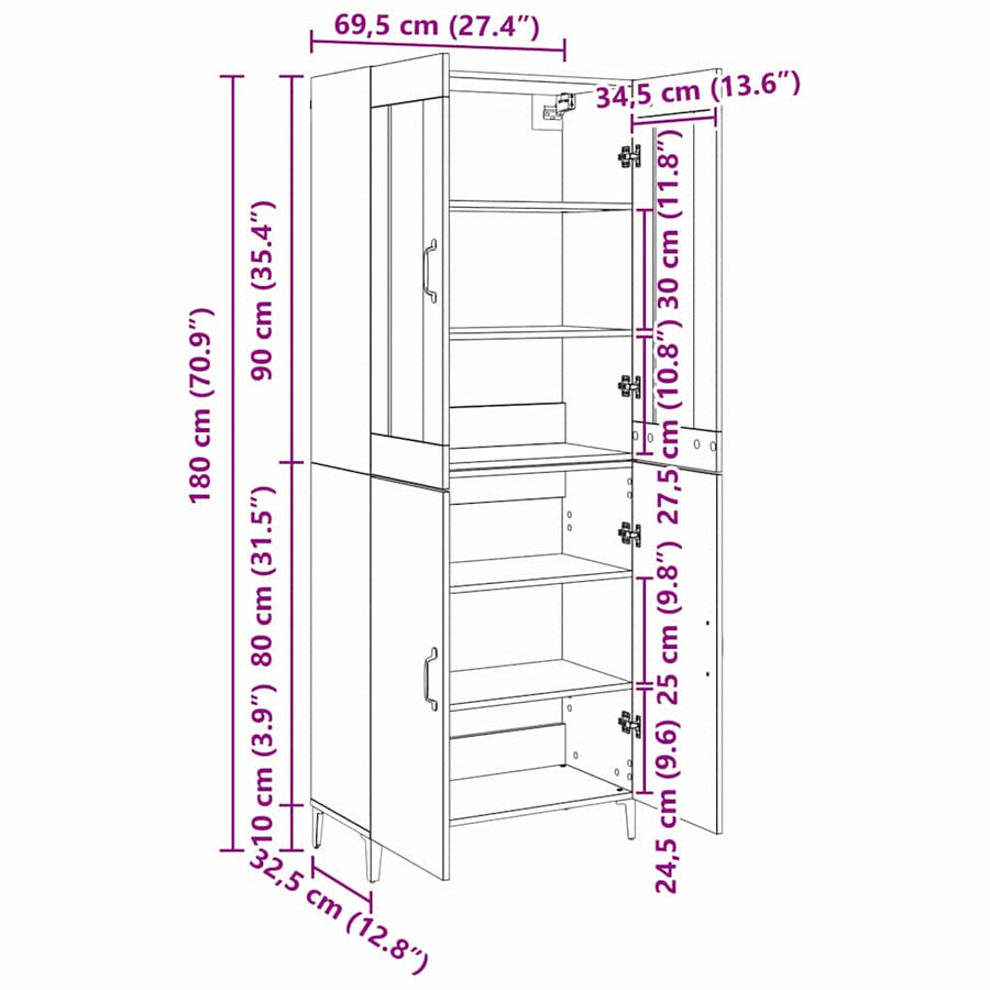 Hoge kast 2 pcs Artisan Eiken Bewerkt hout