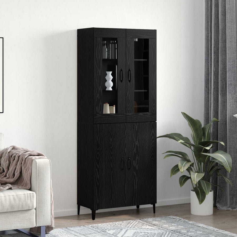 Hoge kast 2 pcs Zwart Eiken Bewerkt hout