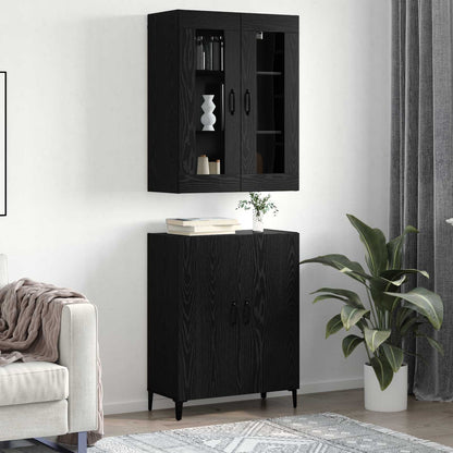 Hoge kast 2 pcs Zwart Eiken Bewerkt hout