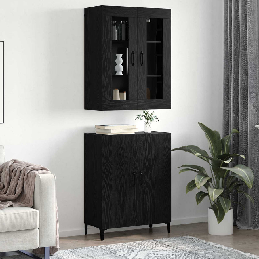 Hoge kast 2 pcs Zwart Eiken Bewerkt hout