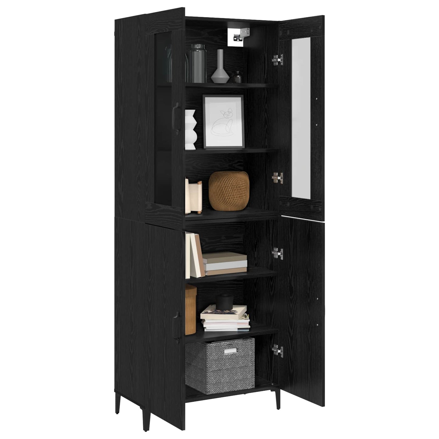 Hoge kast 2 pcs Zwart Eiken Bewerkt hout