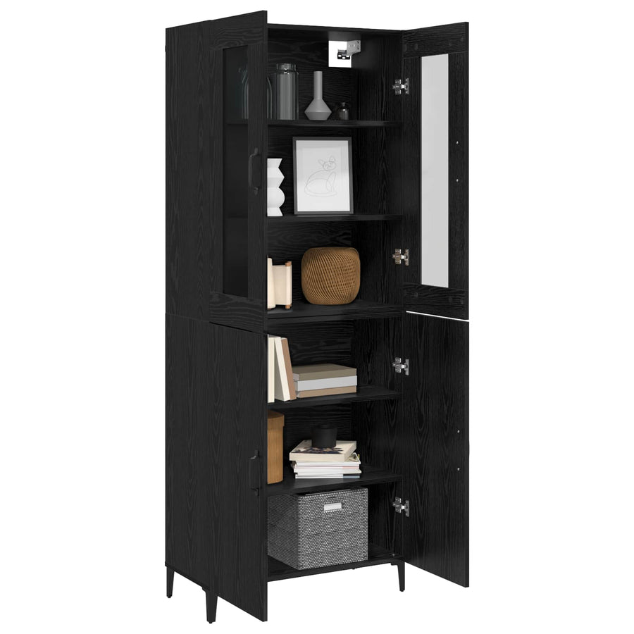 Hoge kast 2 pcs Zwart Eiken Bewerkt hout