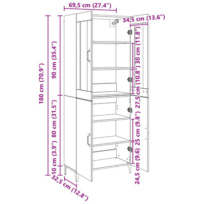 Hoge kast 2 pcs Zwart Eiken Bewerkt hout