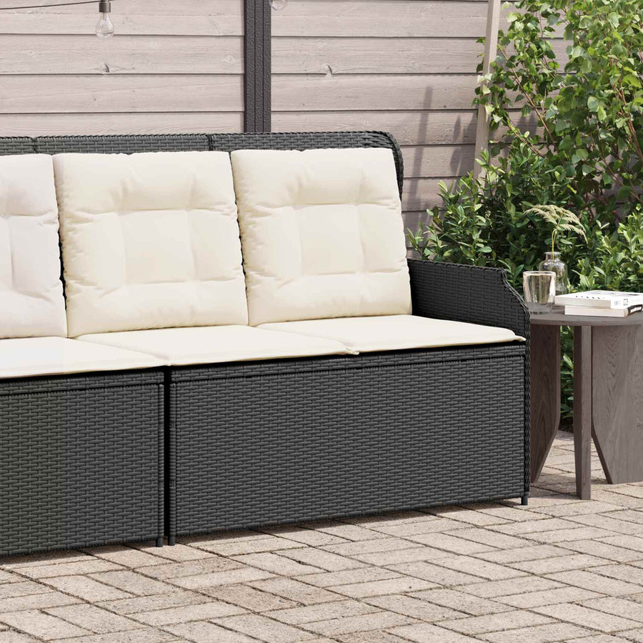 Tuinbank met kussen Zwart en Cream Wit poly rattan