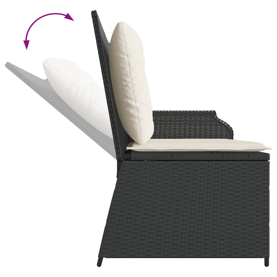 Tuinbank met kussen Zwart en Cream Wit poly rattan