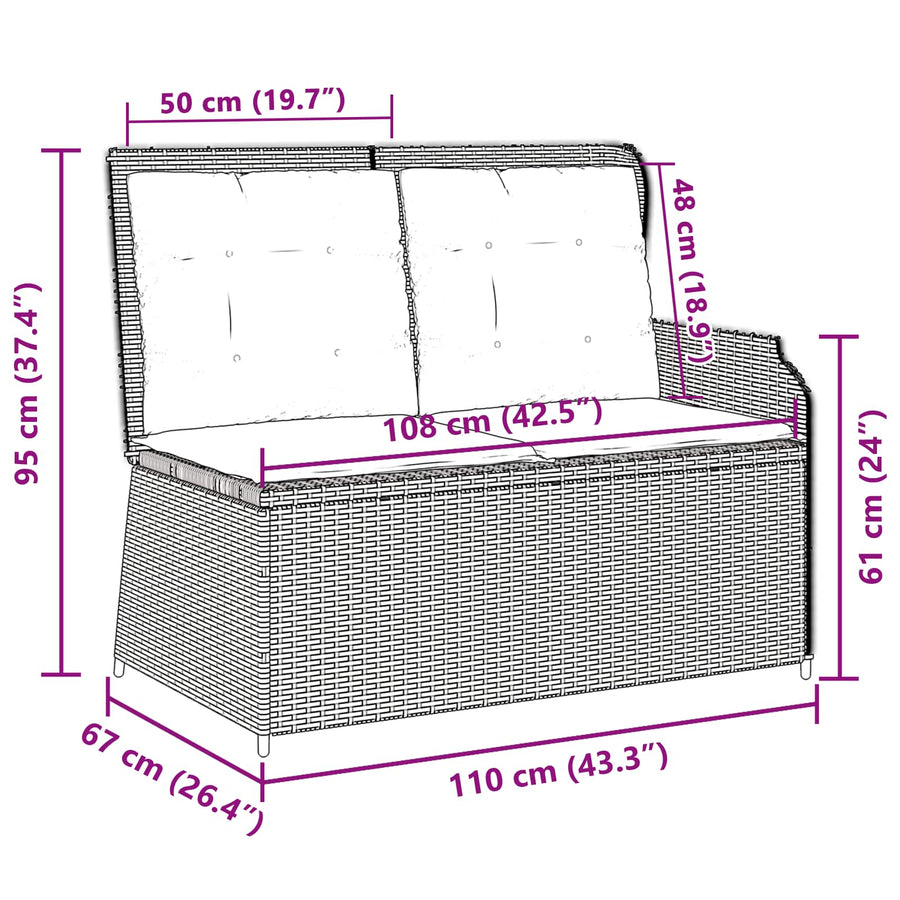 Tuinbank met kussen Zwart en Cream Wit poly rattan