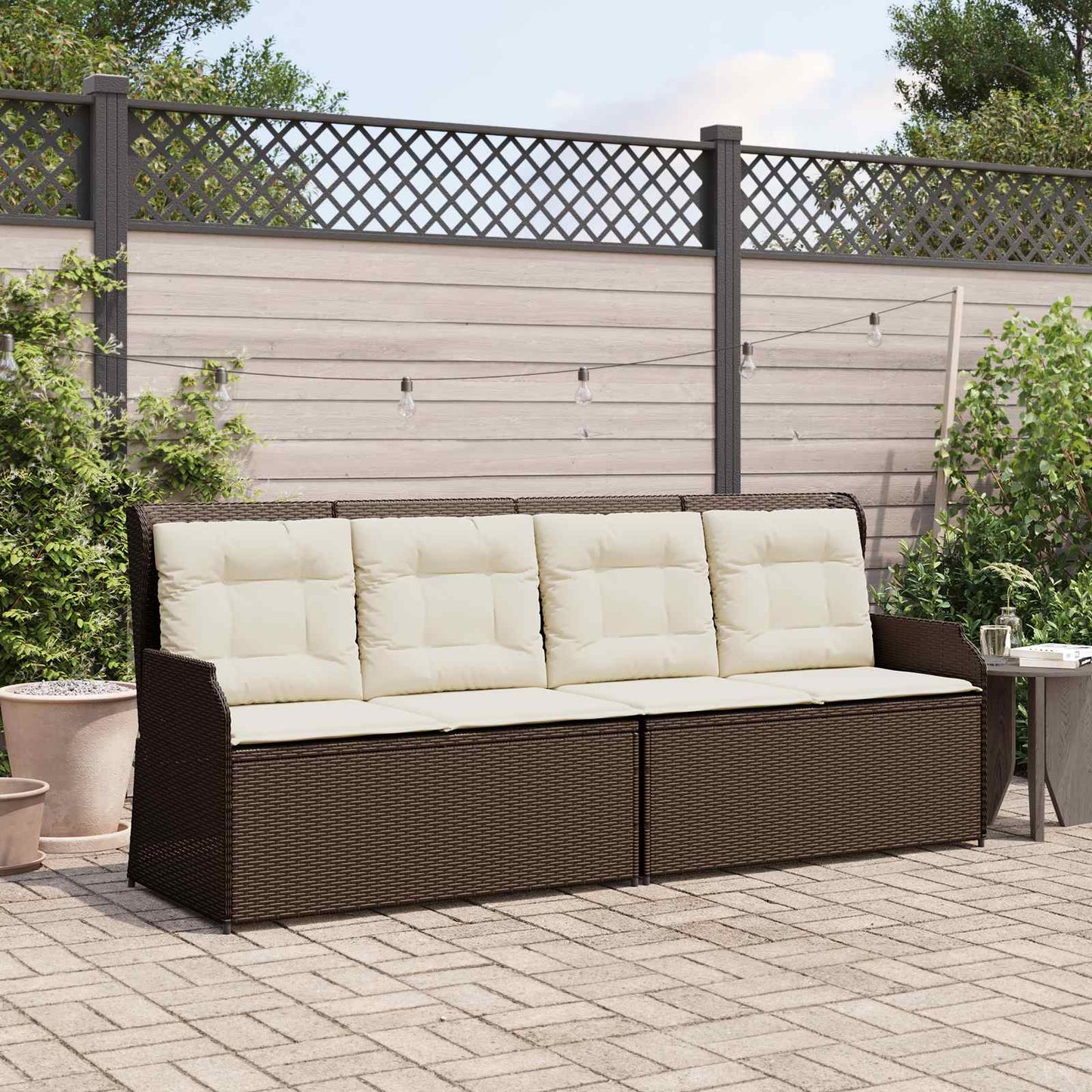 Tuinbank met kussen Zwart en Cream Wit poly rattan