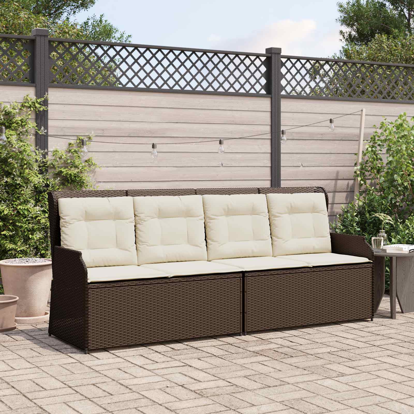 Tuinbank met kussen Zwart en Cream Wit poly rattan