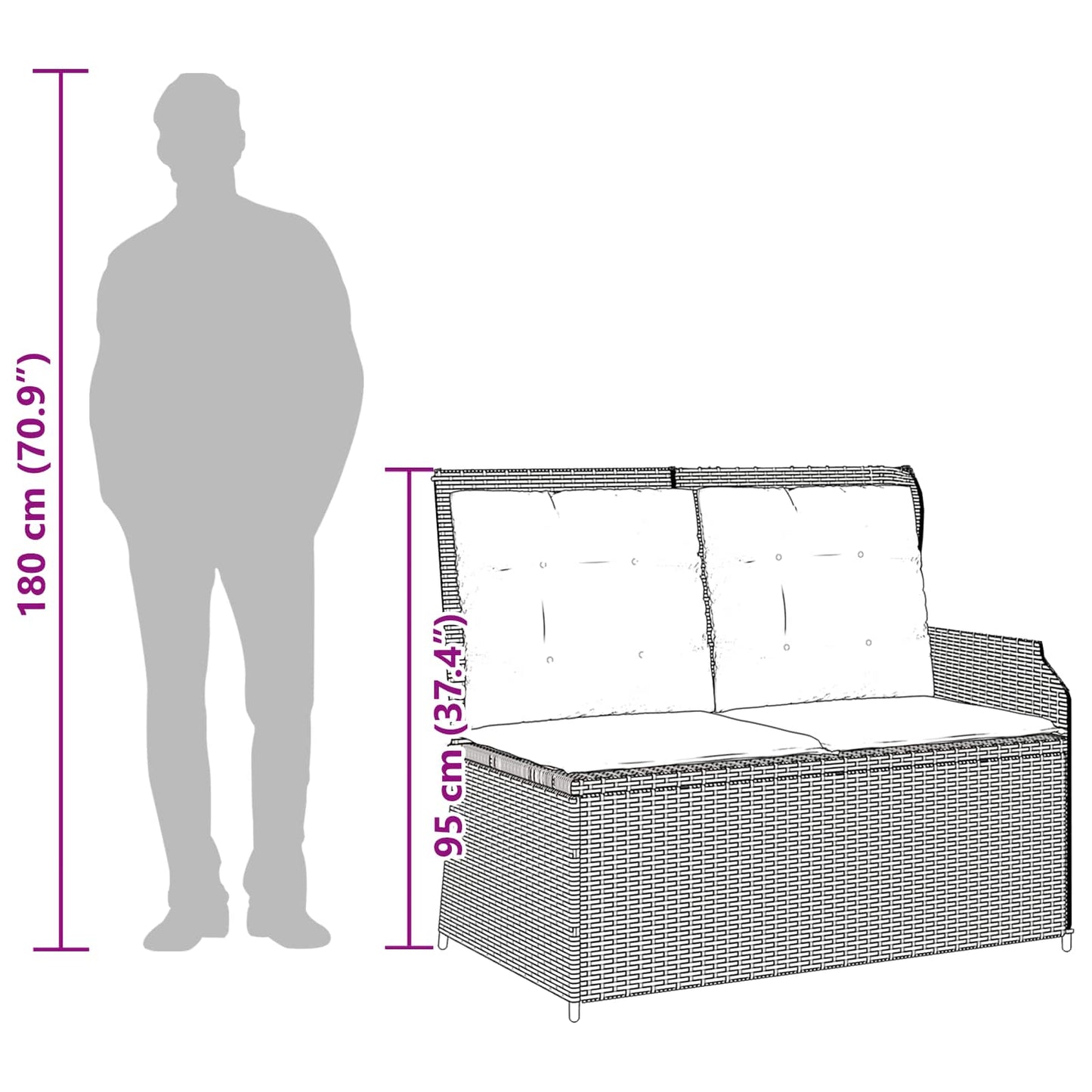 Tuinbank met kussen Zwart en Cream Wit poly rattan