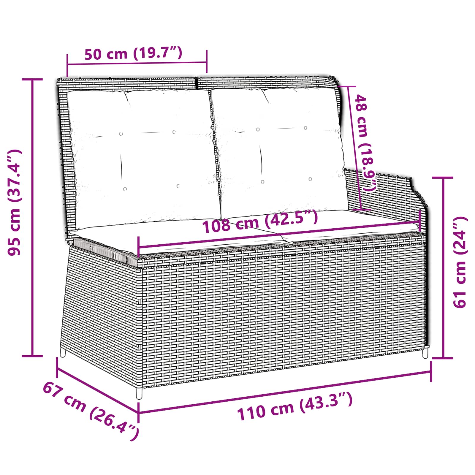 Tuinbank met kussen Zwart en Cream Wit poly rattan
