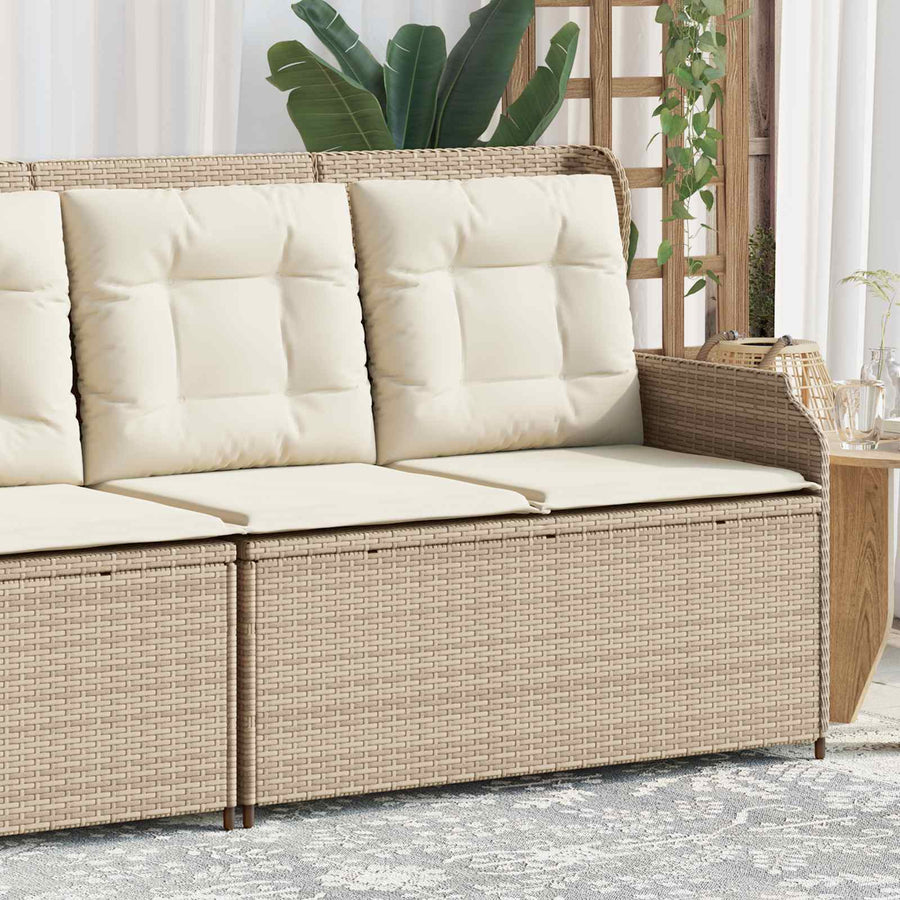 Tuinbank met kussen Zwart en Cream Wit poly rattan