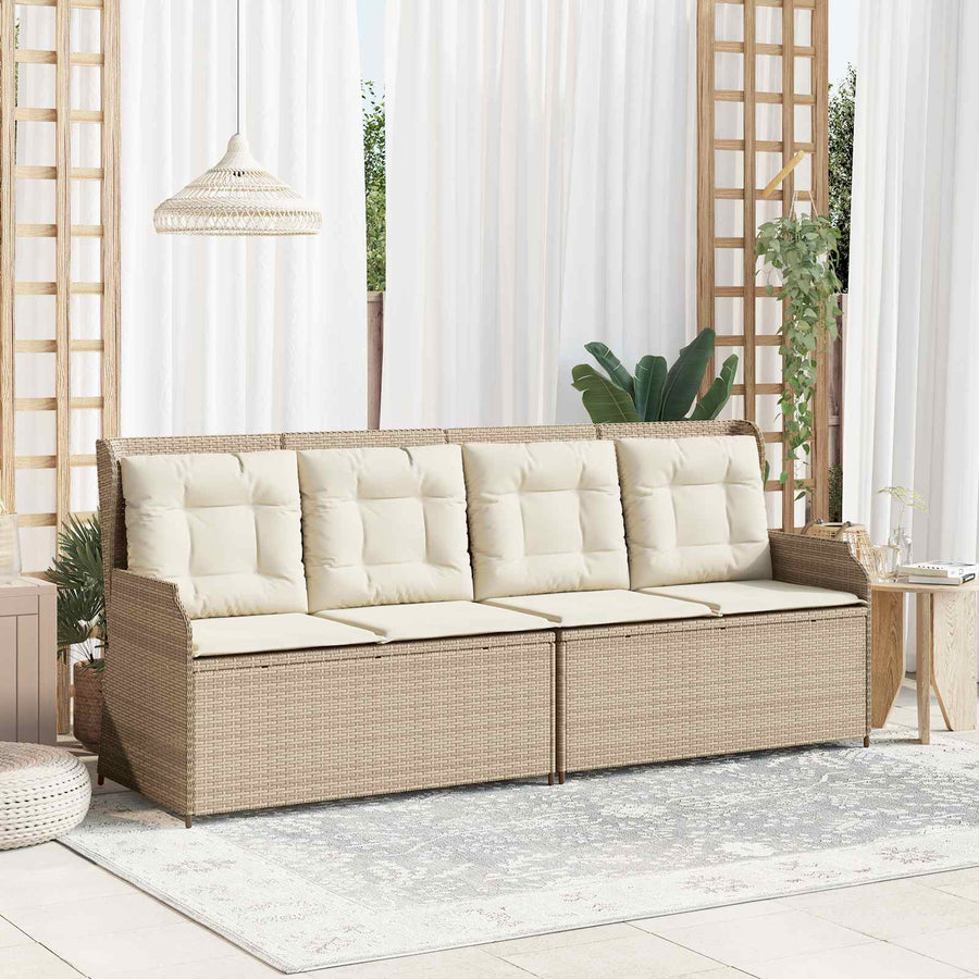Tuinbank met kussen Zwart en Cream Wit poly rattan