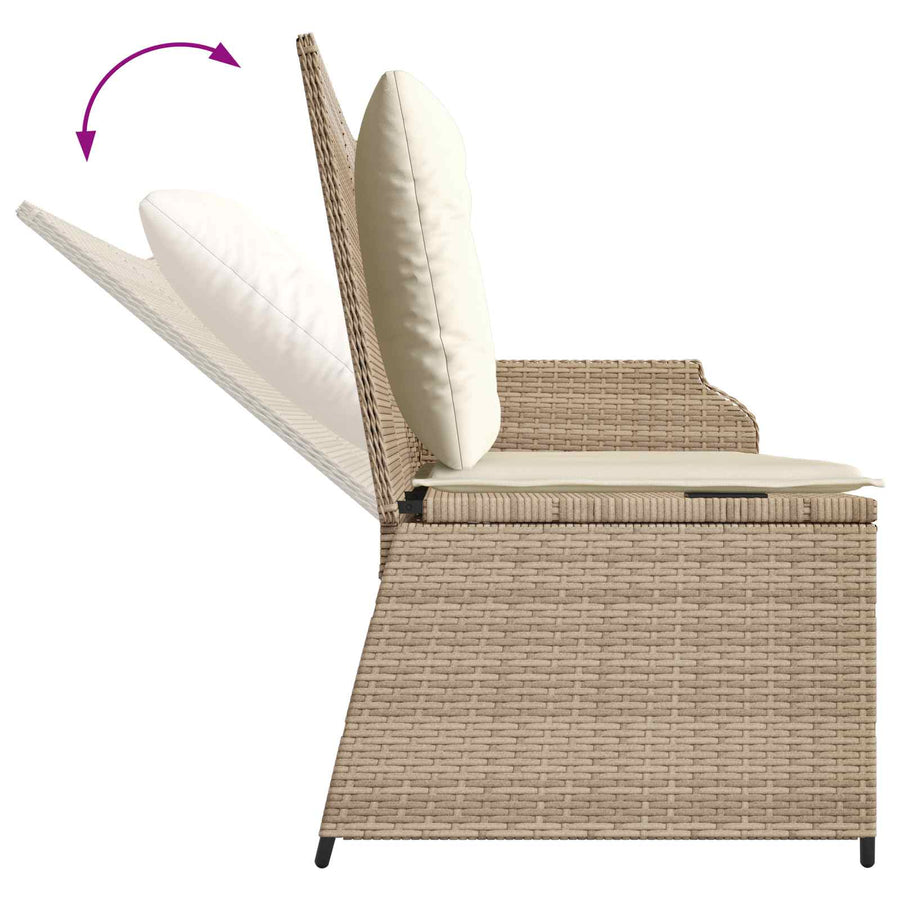 Tuinbank met kussen Zwart en Cream Wit poly rattan