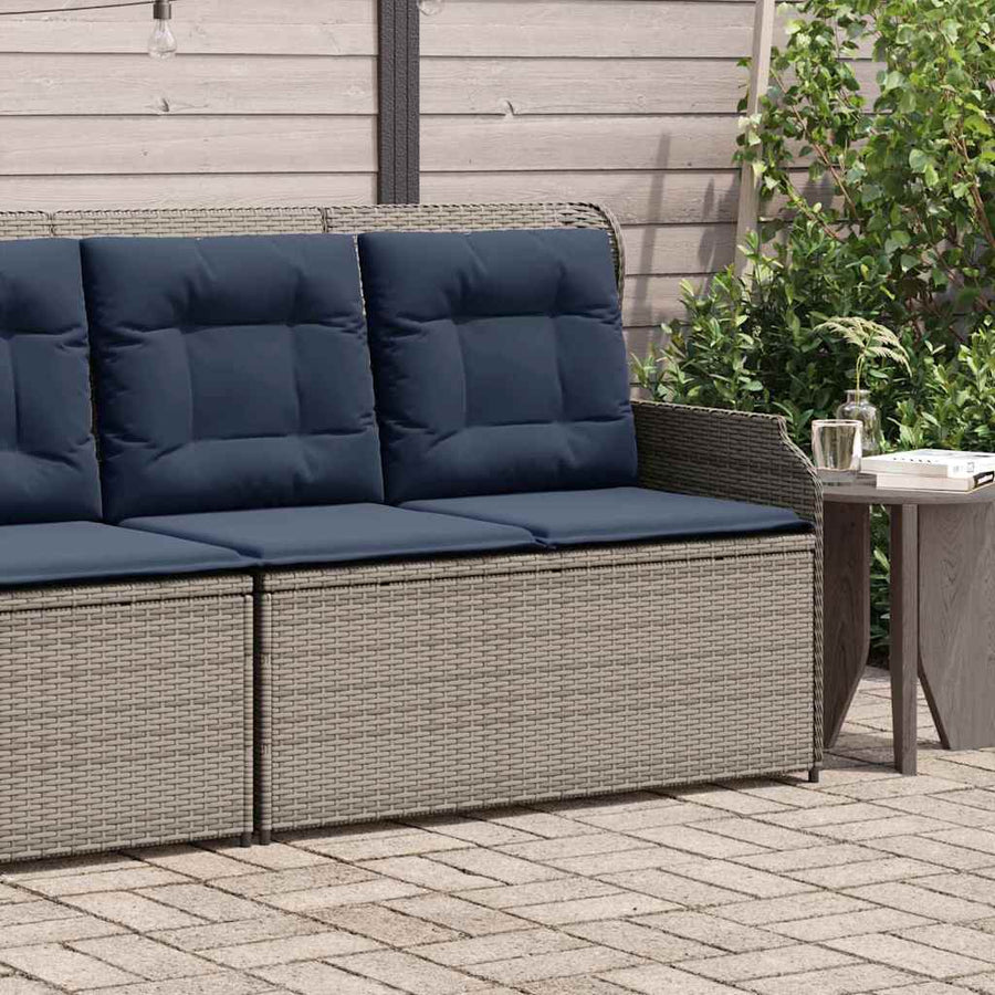 Tuinbank met kussen Grijs en Marineblauw poly rattan
