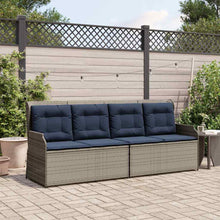 Tuinbank met kussen Grijs en Marineblauw poly rattan