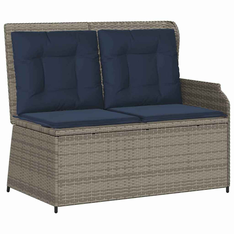 Tuinbank met kussen Grijs en Marineblauw poly rattan