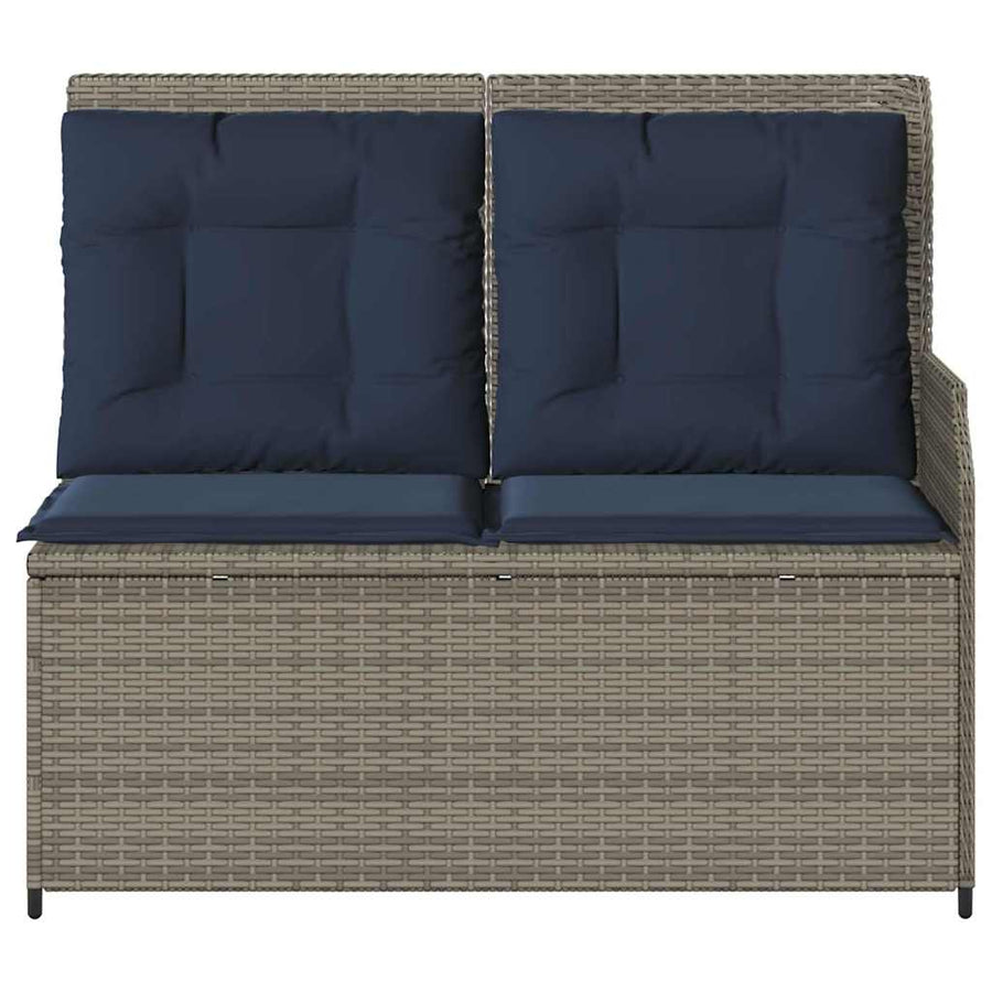 Tuinbank met kussen Grijs en Marineblauw poly rattan