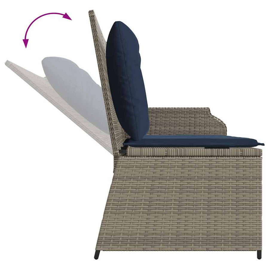 Tuinbank met kussen Grijs en Marineblauw poly rattan