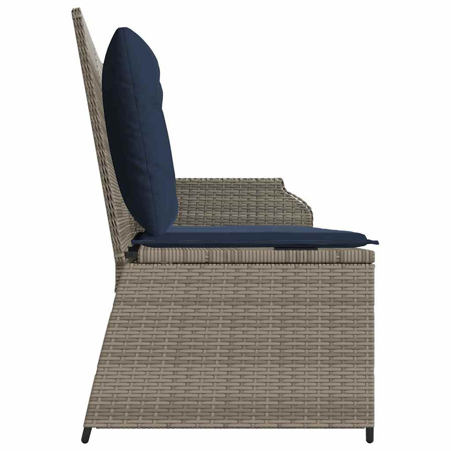 Tuinbank met kussen Grijs en Marineblauw poly rattan