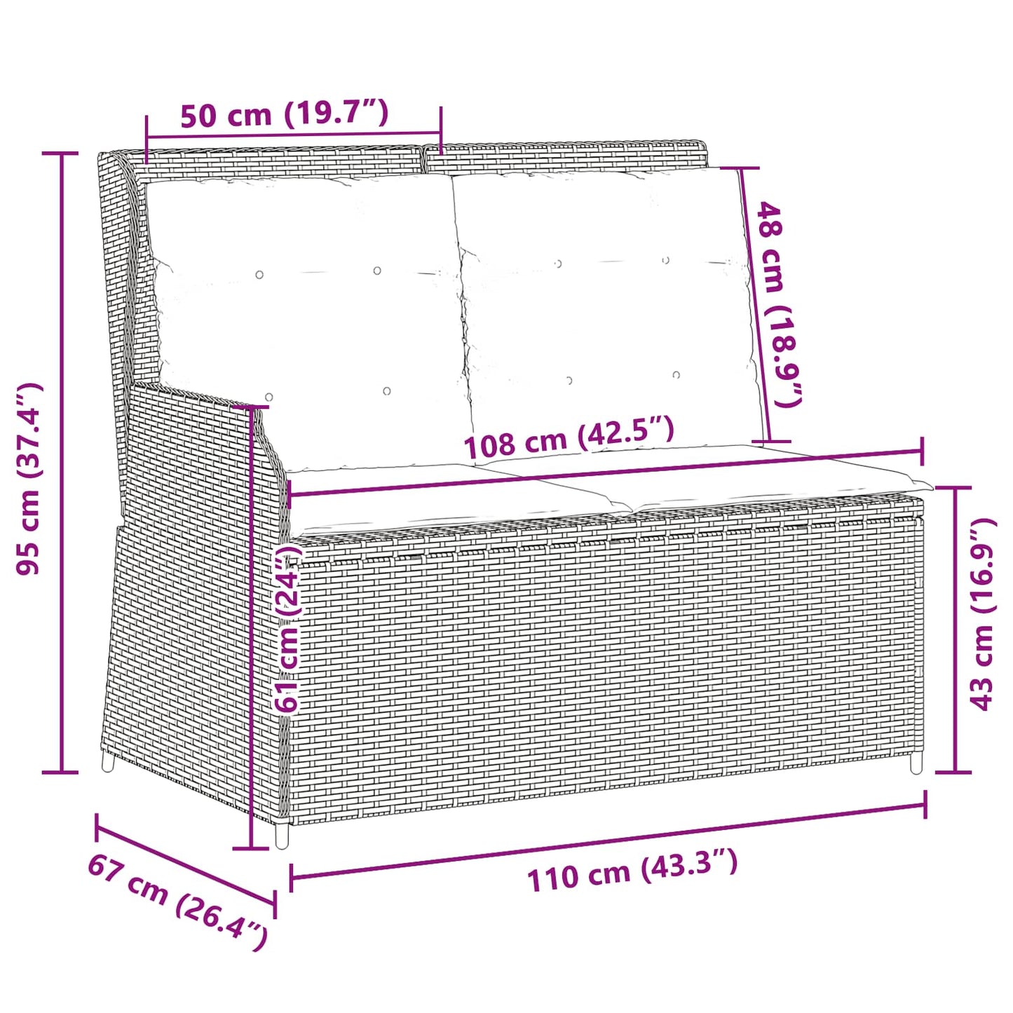 Tuinbank Zwart poly rattan