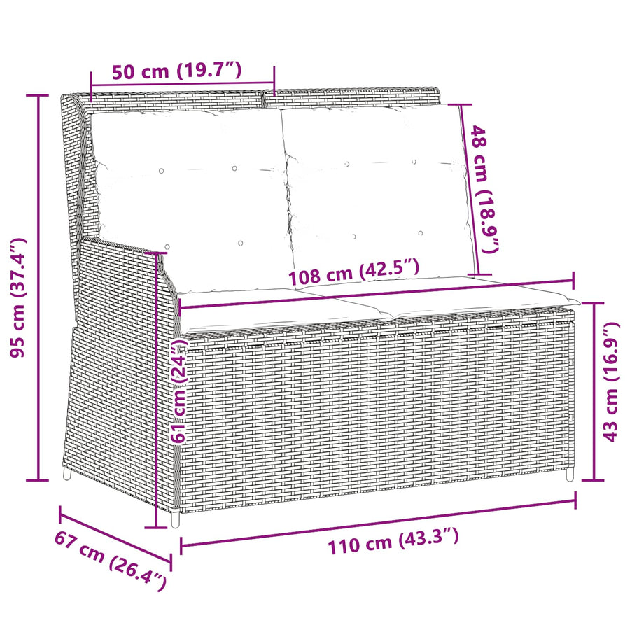 Tuinbank Zwart poly rattan