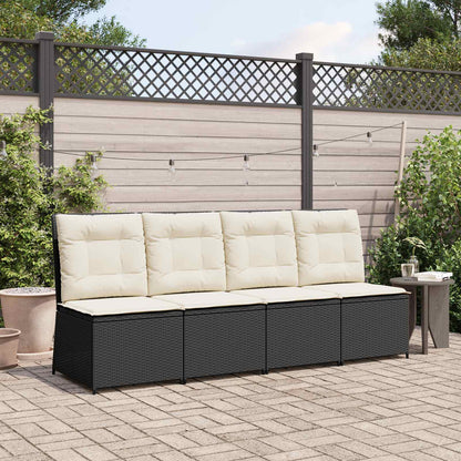 Tuinbank met kussen Zwart en Cream Wit poly rattan