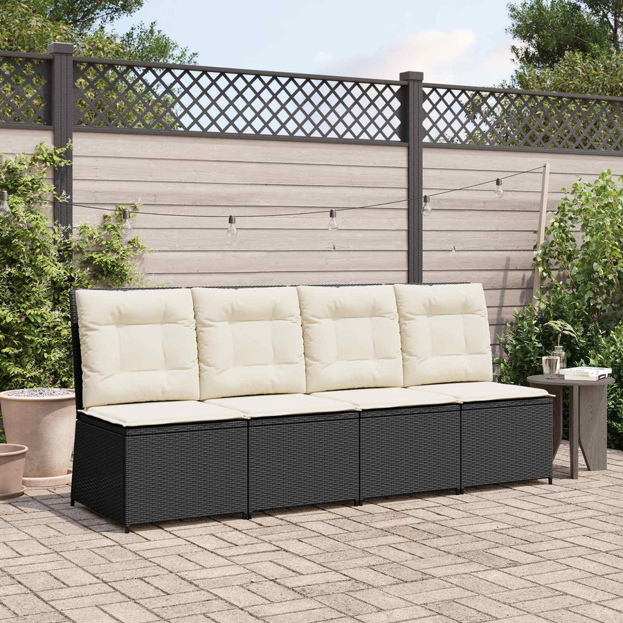 Tuinbank met kussen Zwart en Cream Wit poly rattan