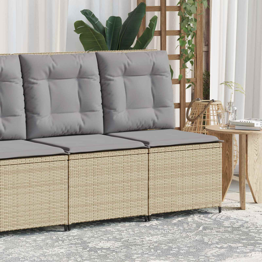 Tuinbank met kussen Beige en Grijs poly rattan