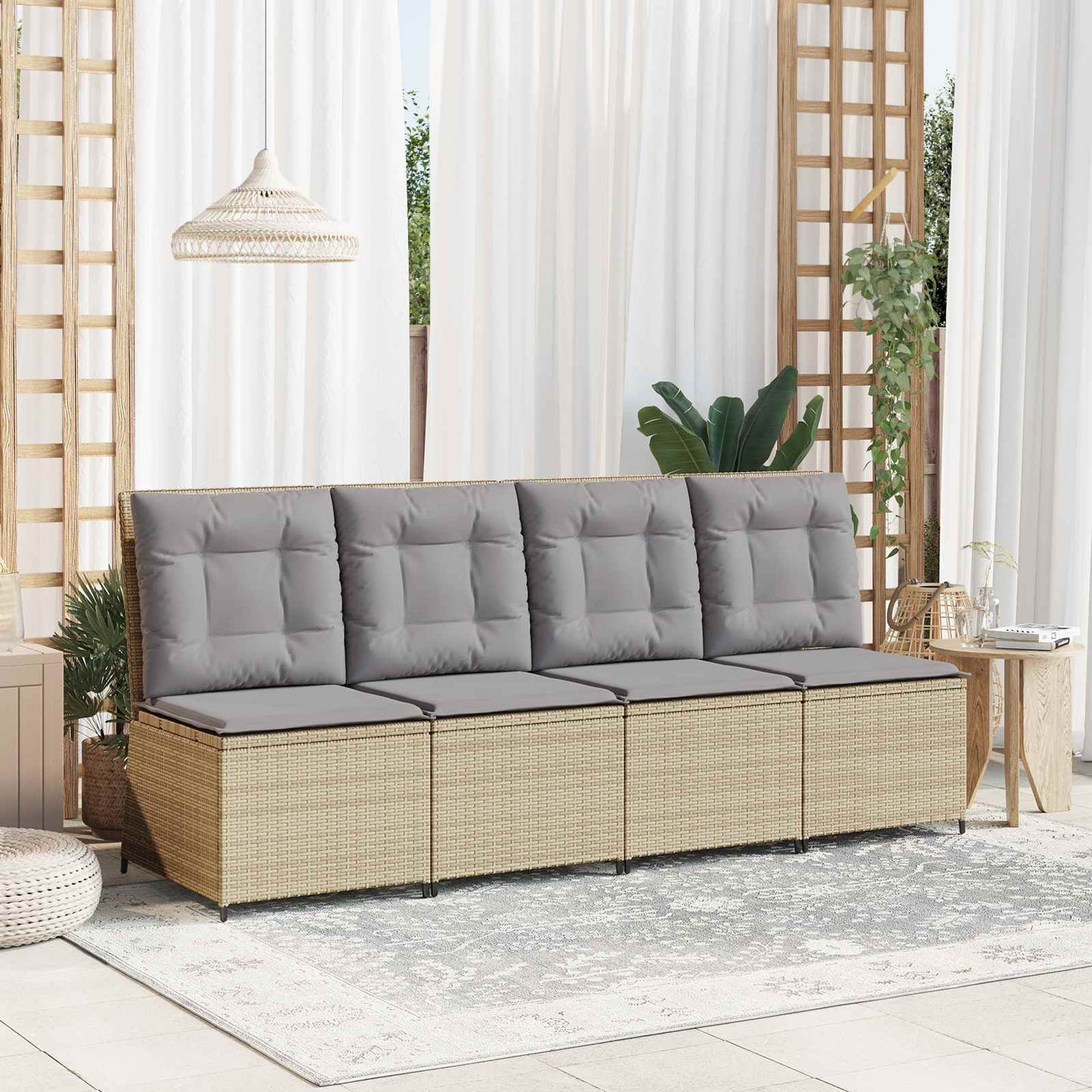 Tuinbank met kussen Beige en Grijs poly rattan