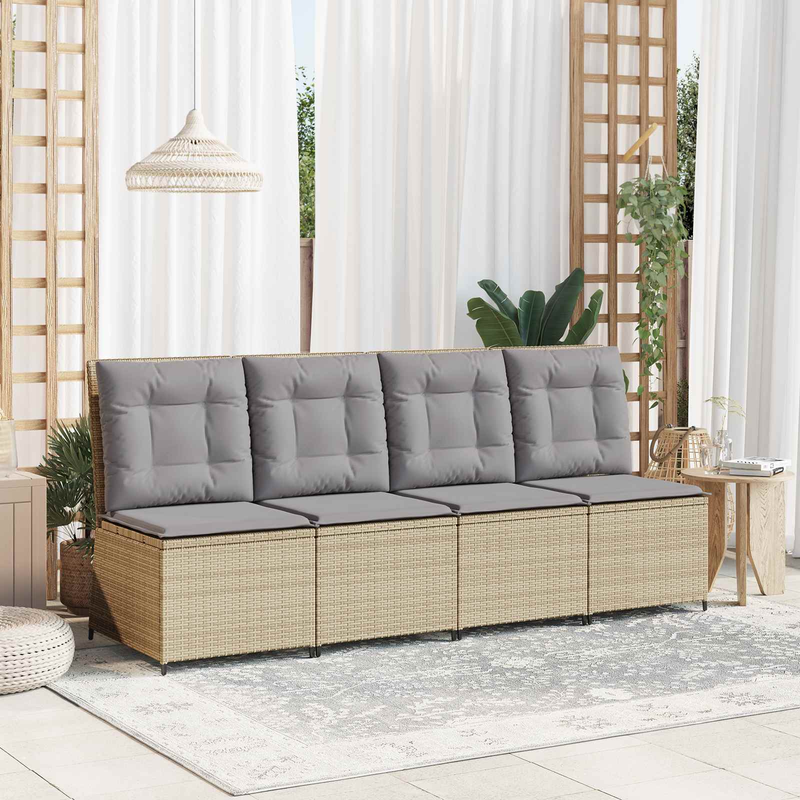 Tuinbank met kussen Beige en Grijs poly rattan