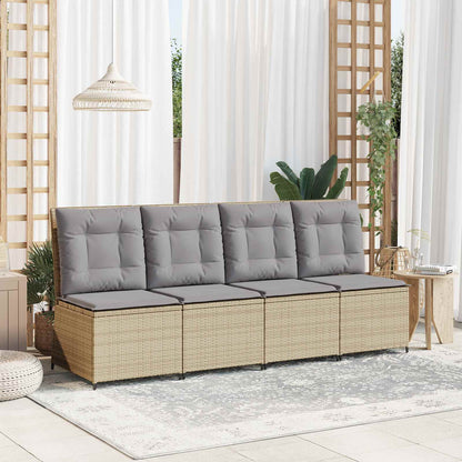 Tuinbank met kussen Beige en Grijs poly rattan