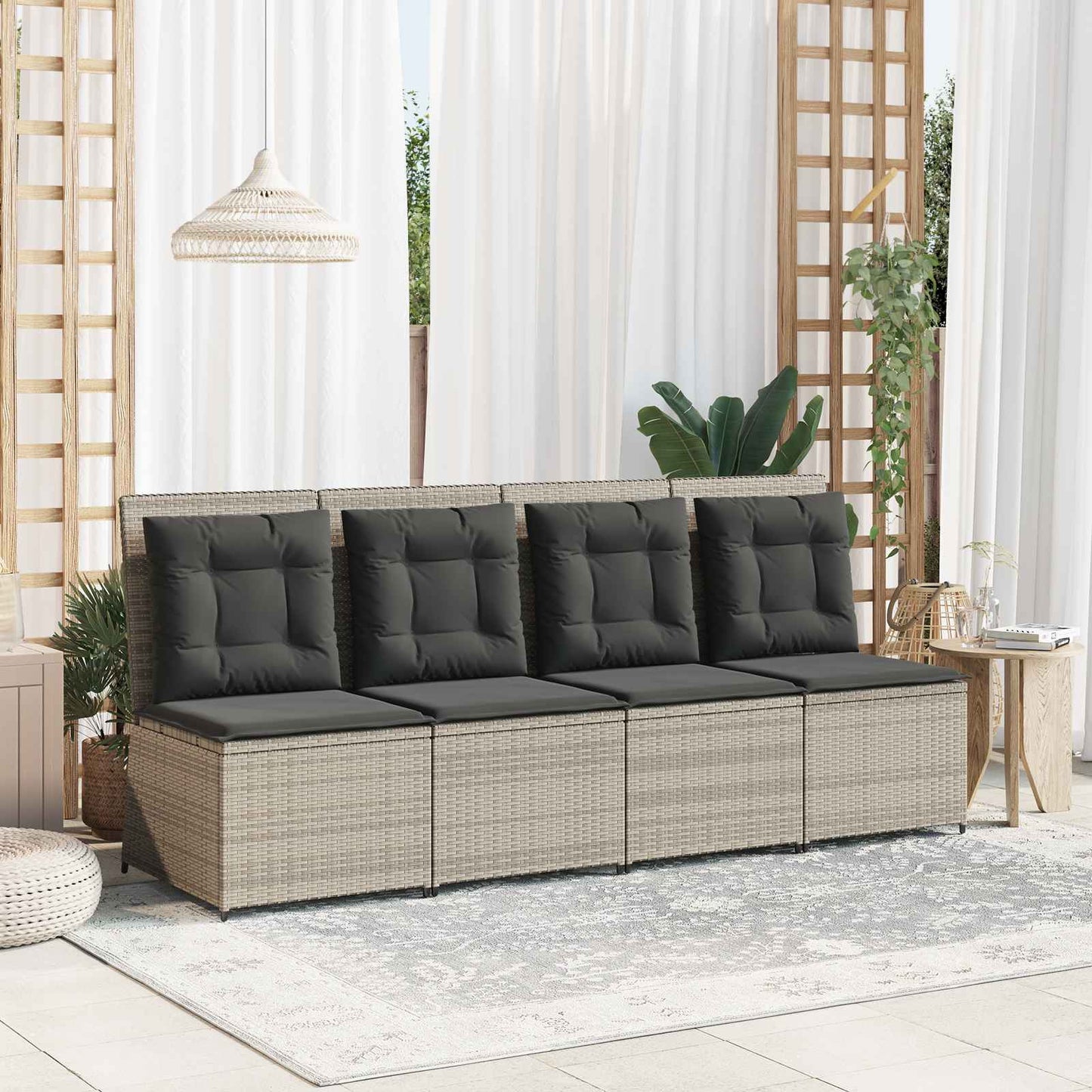 Tuinbank met kussen Lichtgrijs poly rattan