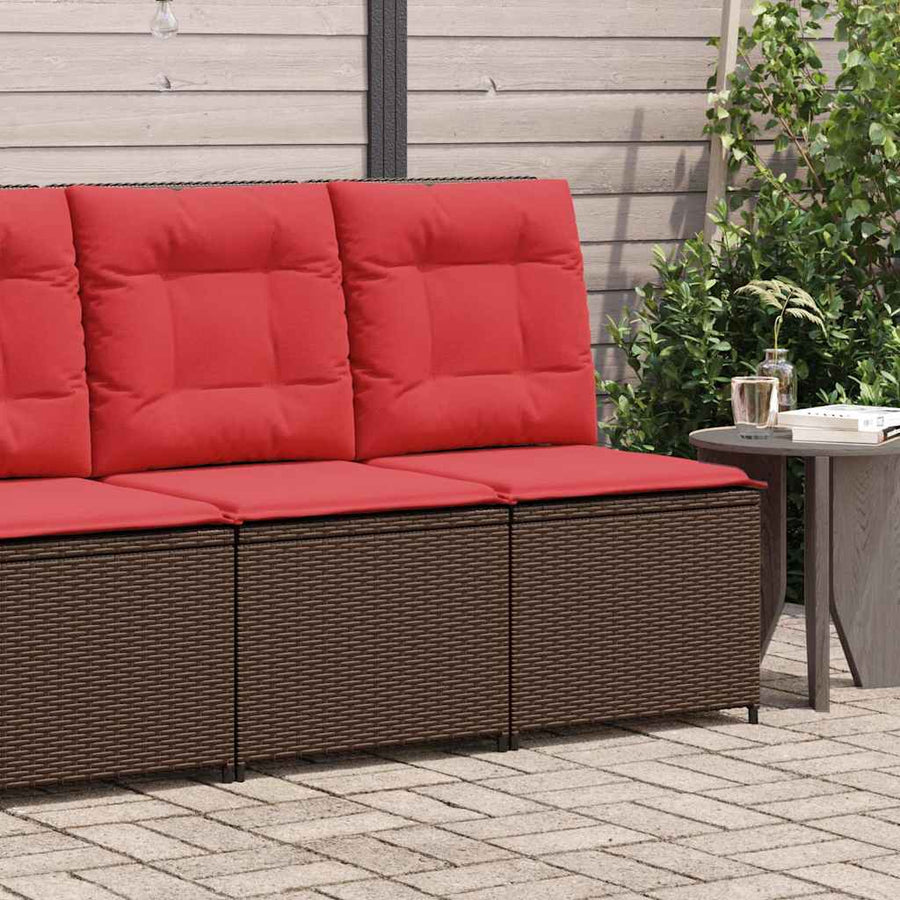 Tuinbank met kussen Bruin en Rood poly rattan