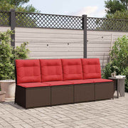 Tuinbank poly rattan bruin met rood kussen