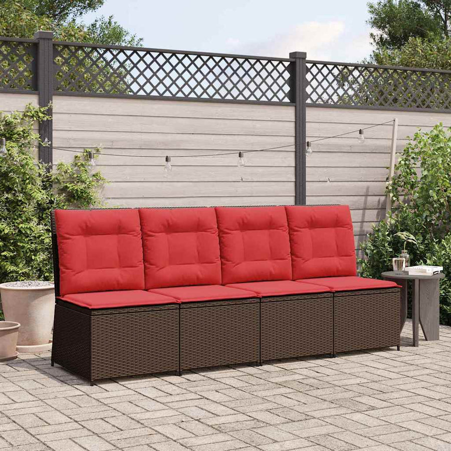 Tuinbank met kussen Bruin en Rood poly rattan
