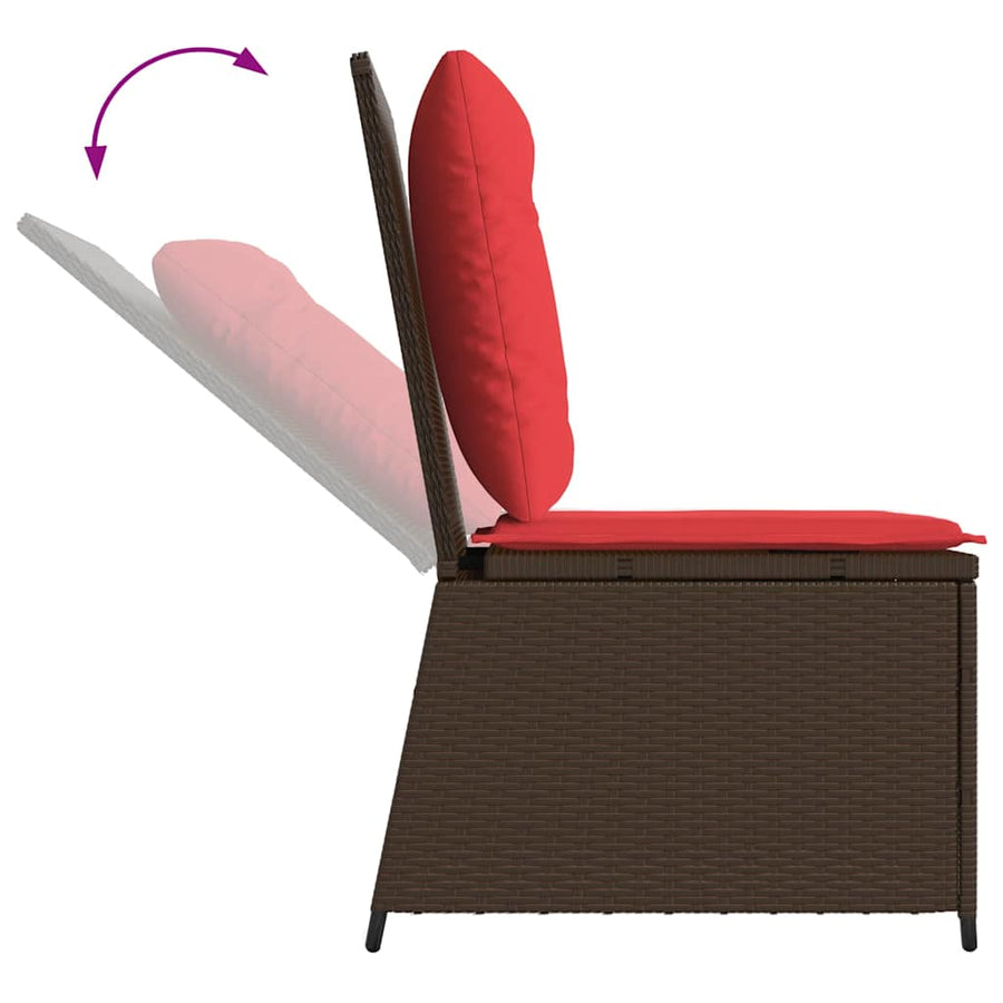Tuinbank met kussen Bruin en Rood poly rattan